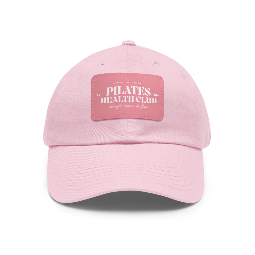Pilates Health Club Leather Patch Dad Hat — Pink Fitness Baseball Cap