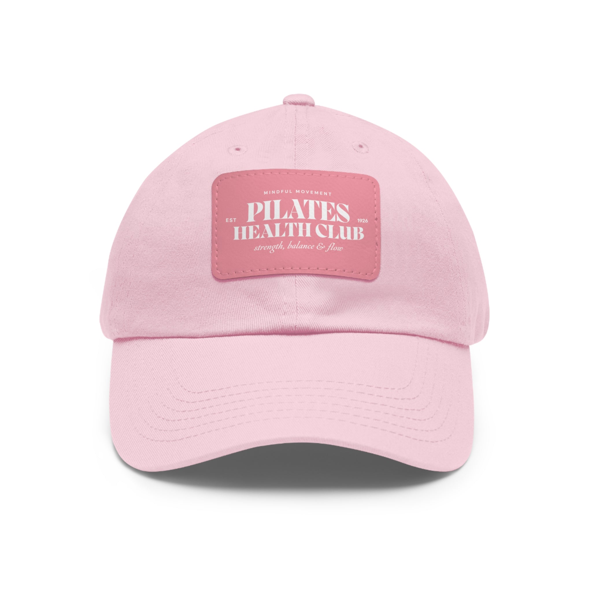 Pilates Health Club Leather Patch Dad Hat — Pink Fitness Baseball Cap