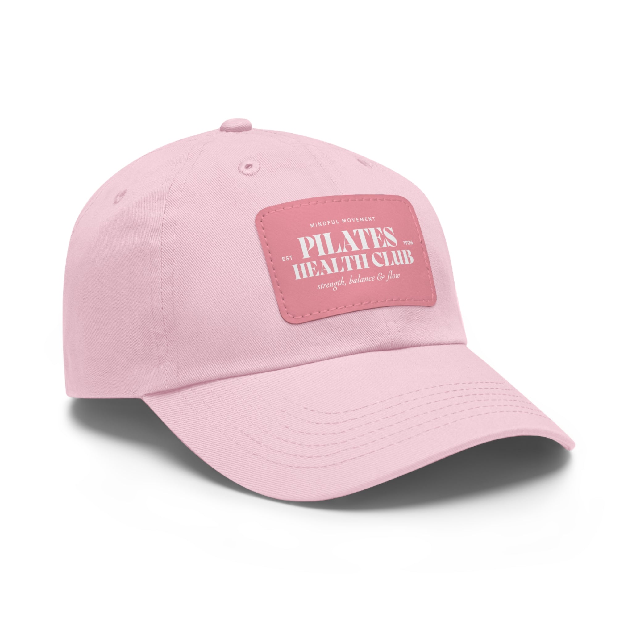 Pilates Health Club Leather Patch Dad Hat — Pink Fitness Baseball Cap