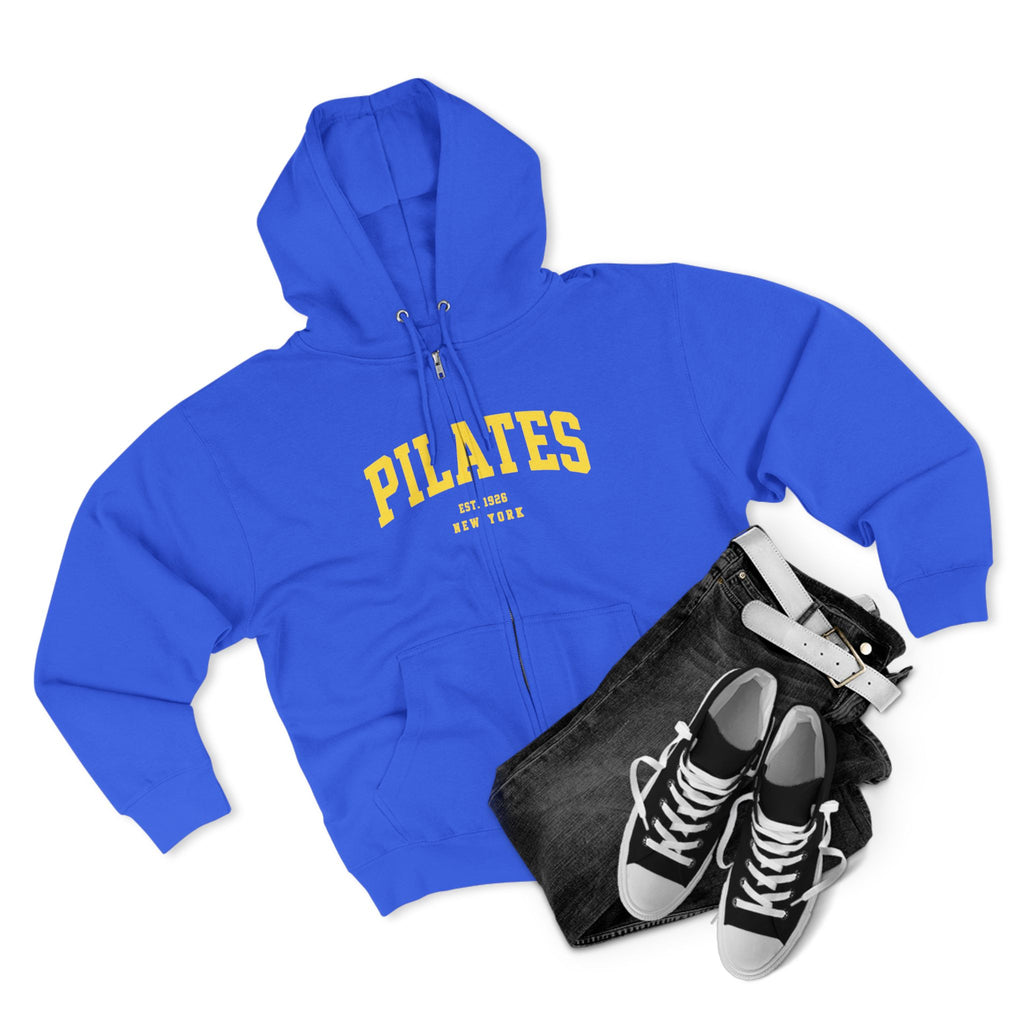 Pilates Zip Hoodie — Vintage College Style Pilates Sweatshirt