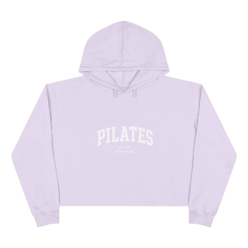 Pilates Cropped Hoodie — 'Pilates' Varsity Logo Crop Top for Fitness & Leisure