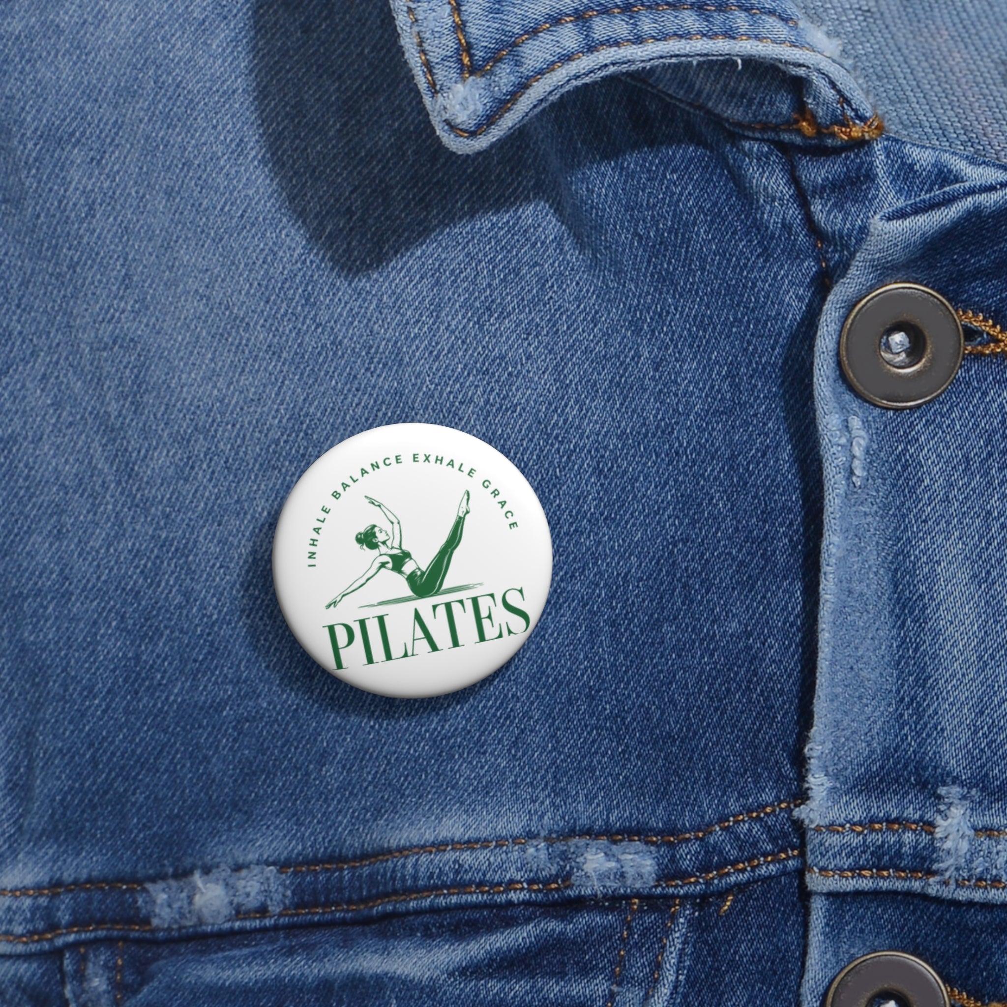 Pilates Pin Button – "Inhale Balance Exhale Grace" Fitness Badge