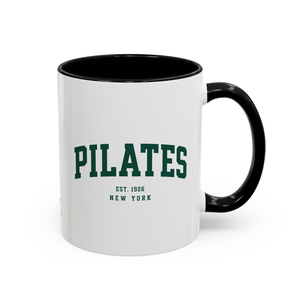 Pilates Accent Coffee Mug — 'PILATES' Collegiate Design, Wear Pilates Logo (11/15oz)