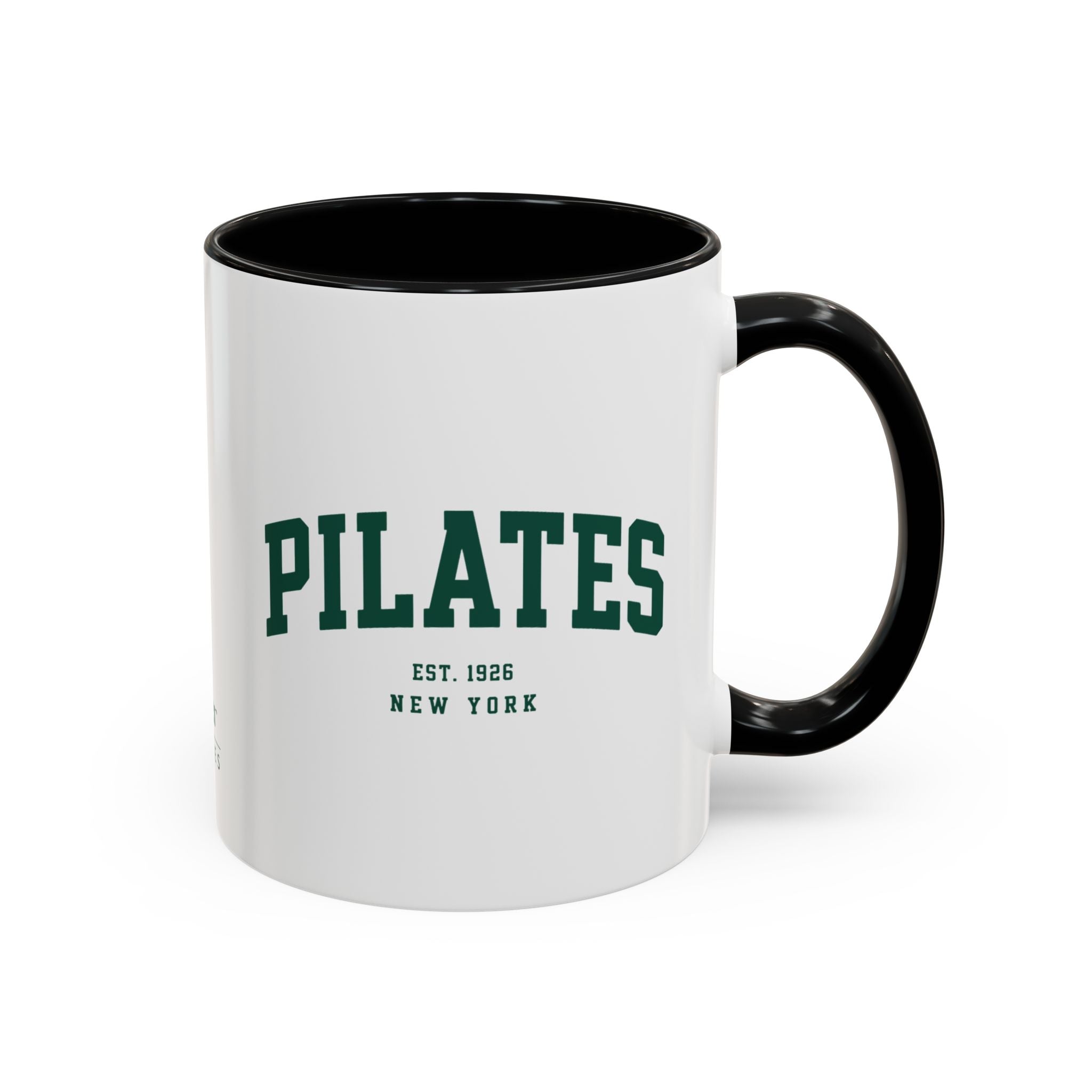 Pilates Accent Coffee Mug — 'PILATES' Collegiate Design, Wear Pilates Logo (11/15oz)