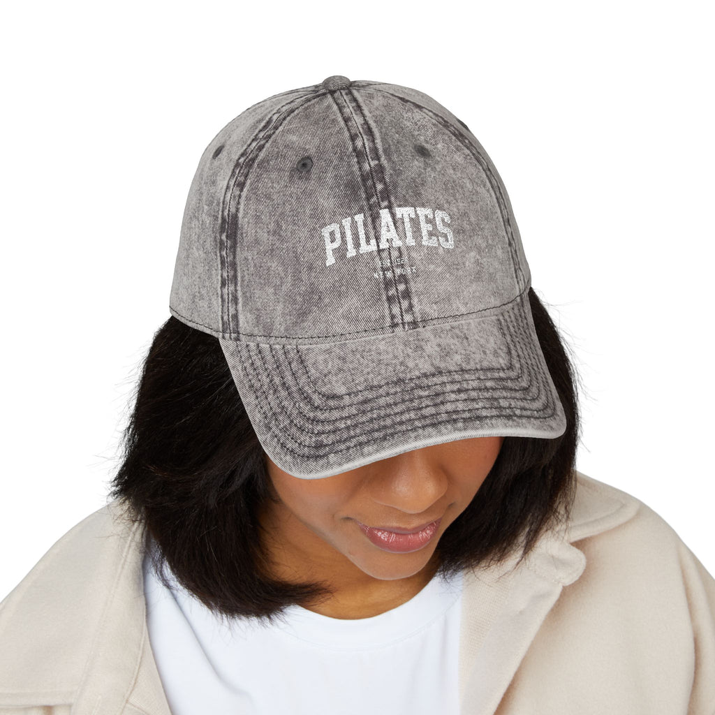 Pilates Vintage Embroidered Cap — Washed Grey Baseball Hat