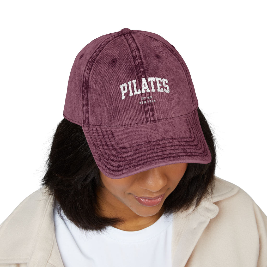 Pilates Vintage Embroidered Cap — Washed Grey Baseball Hat
