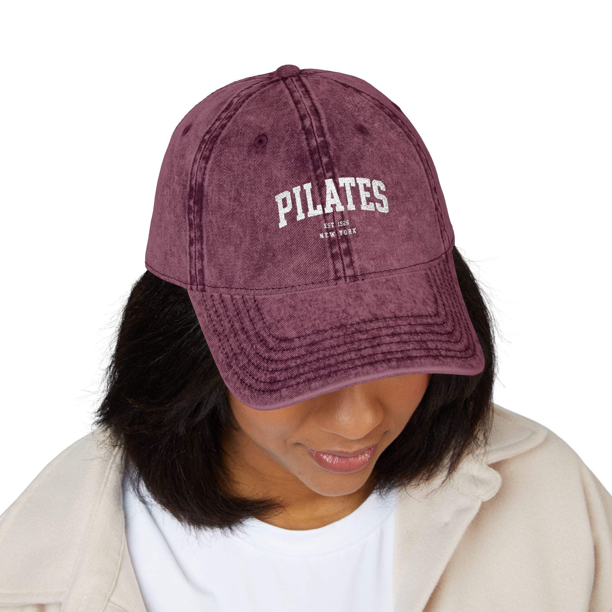 Pilates Vintage Embroidered Cap — Washed Grey Baseball Hat