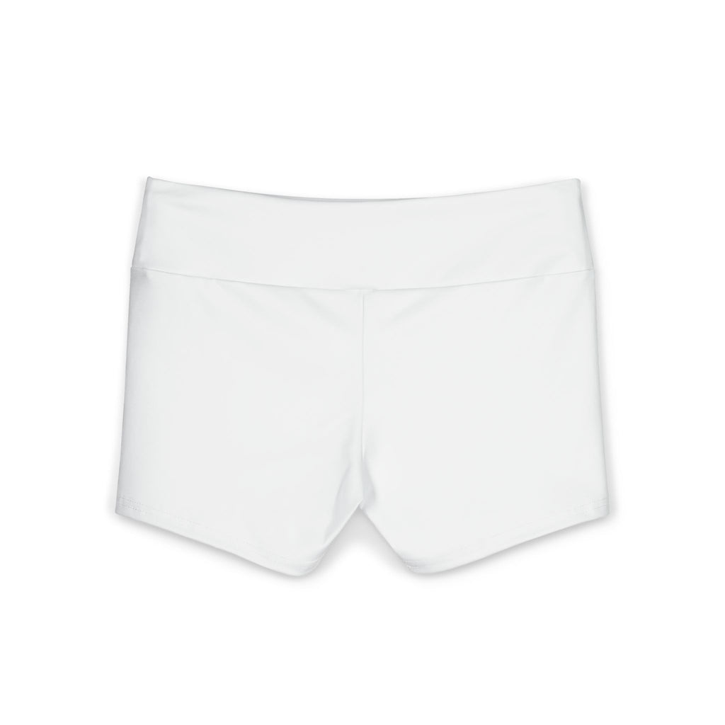 Women's Pilates Yoga Shorts — White Stretch Activewear, 'Wear Pilates' Logo