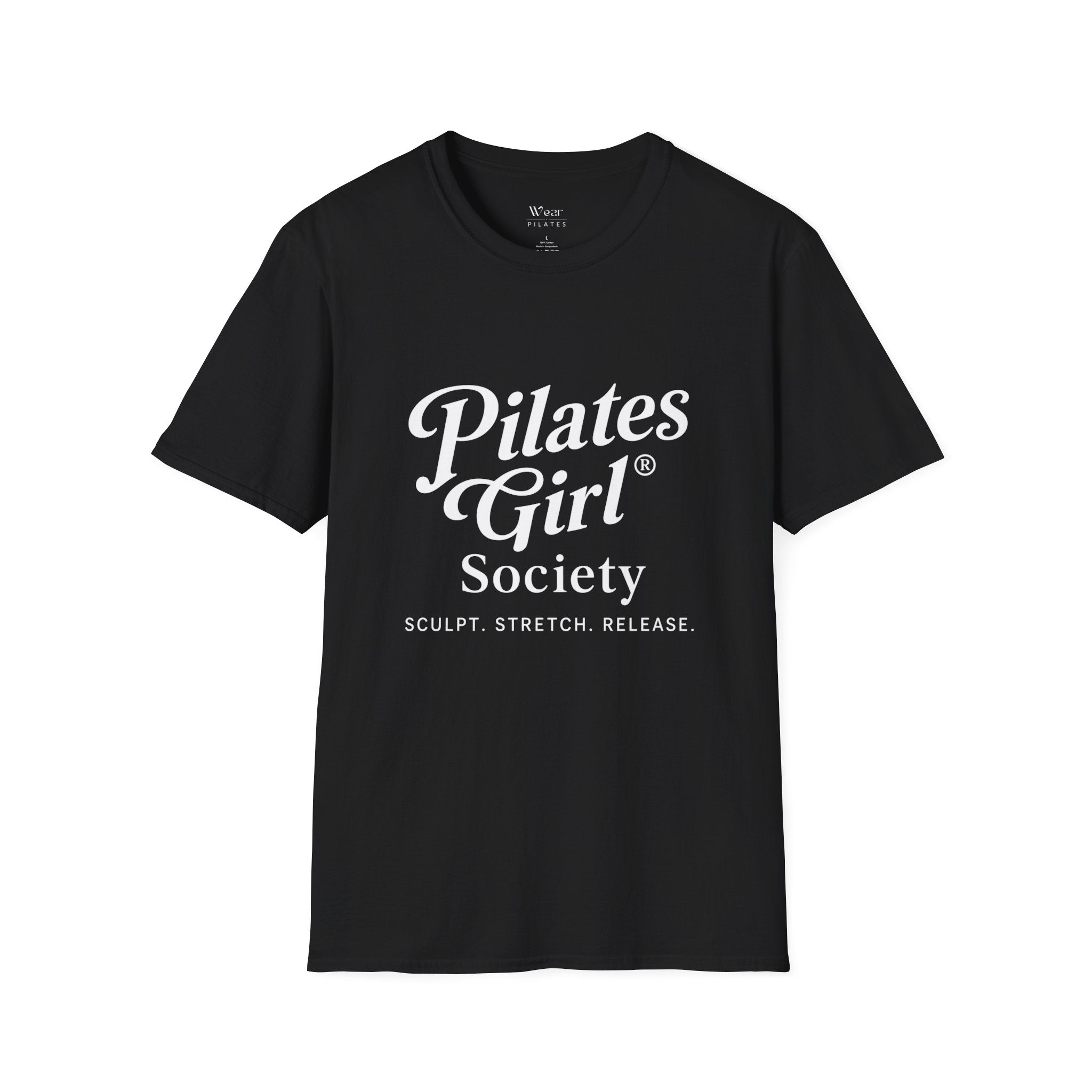 Pilates Girl Society T-Shirt — Sculpt. Stretch. Release. Comfortable Workout Tee