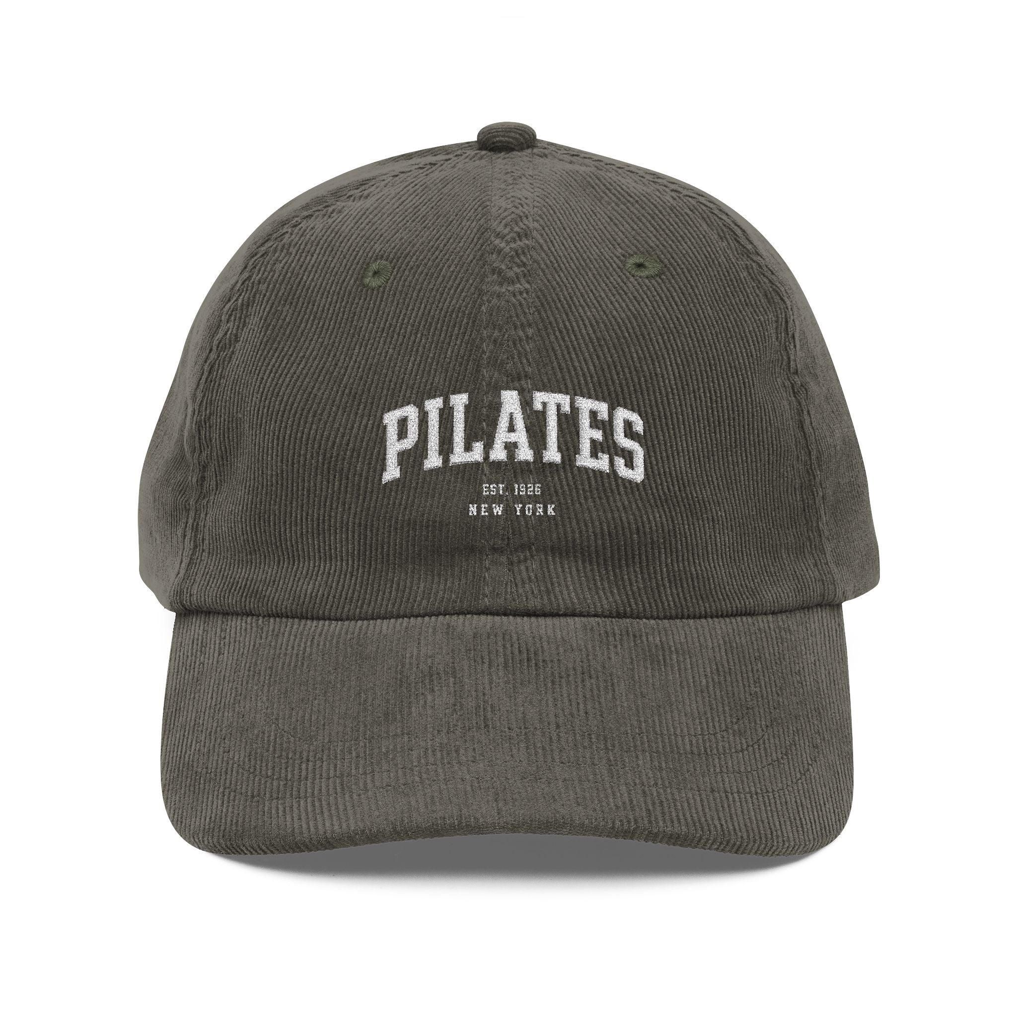 Pilates Embroidered Corduroy Cap — Vintage Casual Hat for Fitness Lovers