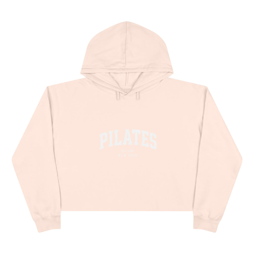 Pilates Cropped Hoodie — 'Pilates' Varsity Logo Crop Top for Fitness & Leisure