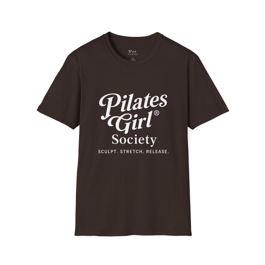 Pilates Girl Society T-Shirt — Sculpt. Stretch. Release. Comfortable Workout Tee