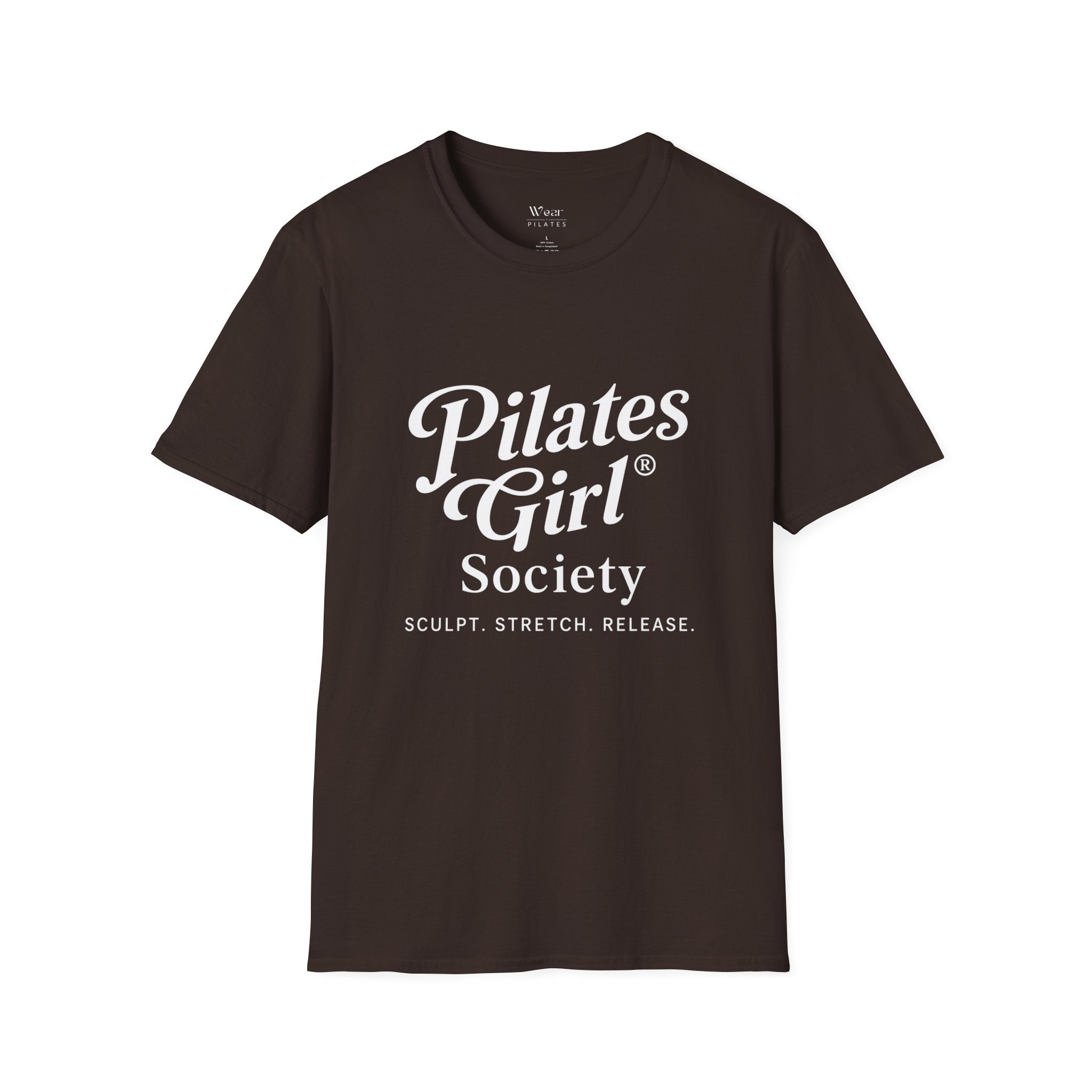 Pilates Girl Society T-Shirt — Sculpt. Stretch. Release. Comfortable Workout Tee