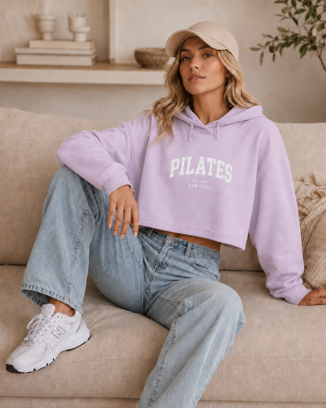 Pilates Cropped Hoodie — 'Pilates' Varsity Logo Crop Top for Fitness & Leisure