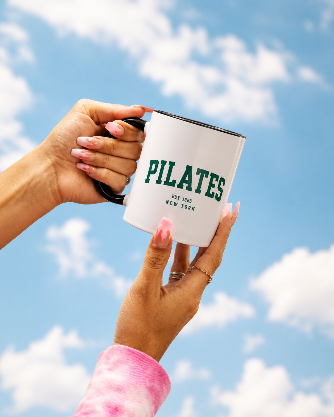 Pilates Accent Coffee Mug — 'PILATES' Collegiate Design, Wear Pilates Logo (11/15oz)