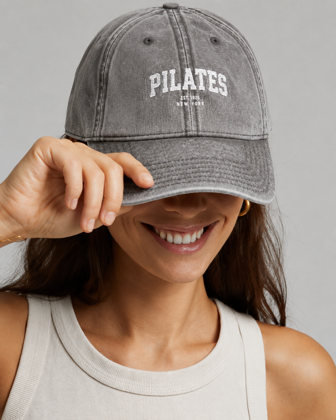 Pilates Vintage Embroidered Cap — Washed Grey Baseball Hat