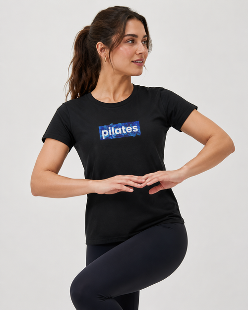 Pilates Blue Tie-Dye Box T-Shirt — Fitness Tee for Pilates Lovers