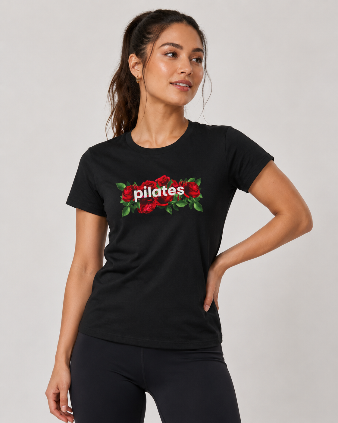 Pilates Floral T-Shirt — Roses Graphic Tee for Fitness & Wellness