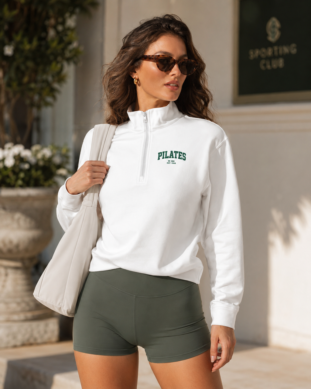 Pilates Quarter-Zip Pullover — Embroidered Fitness Pullover