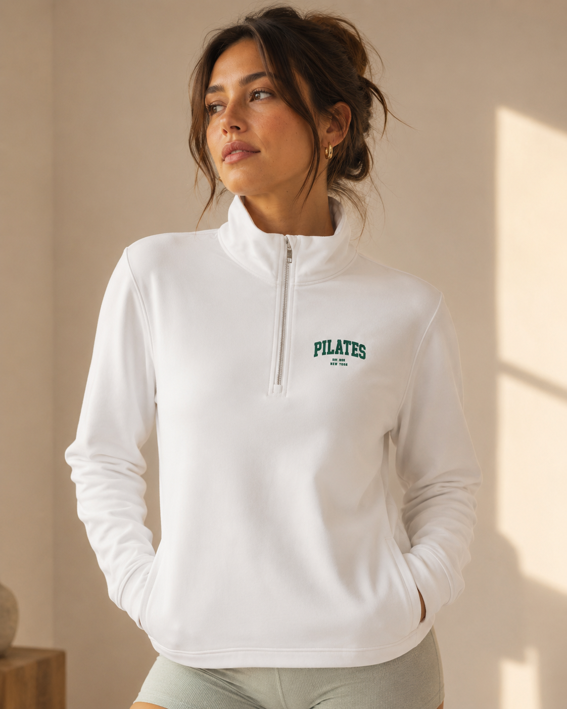 Pilates Quarter-Zip Pullover — Embroidered Fitness Pullover