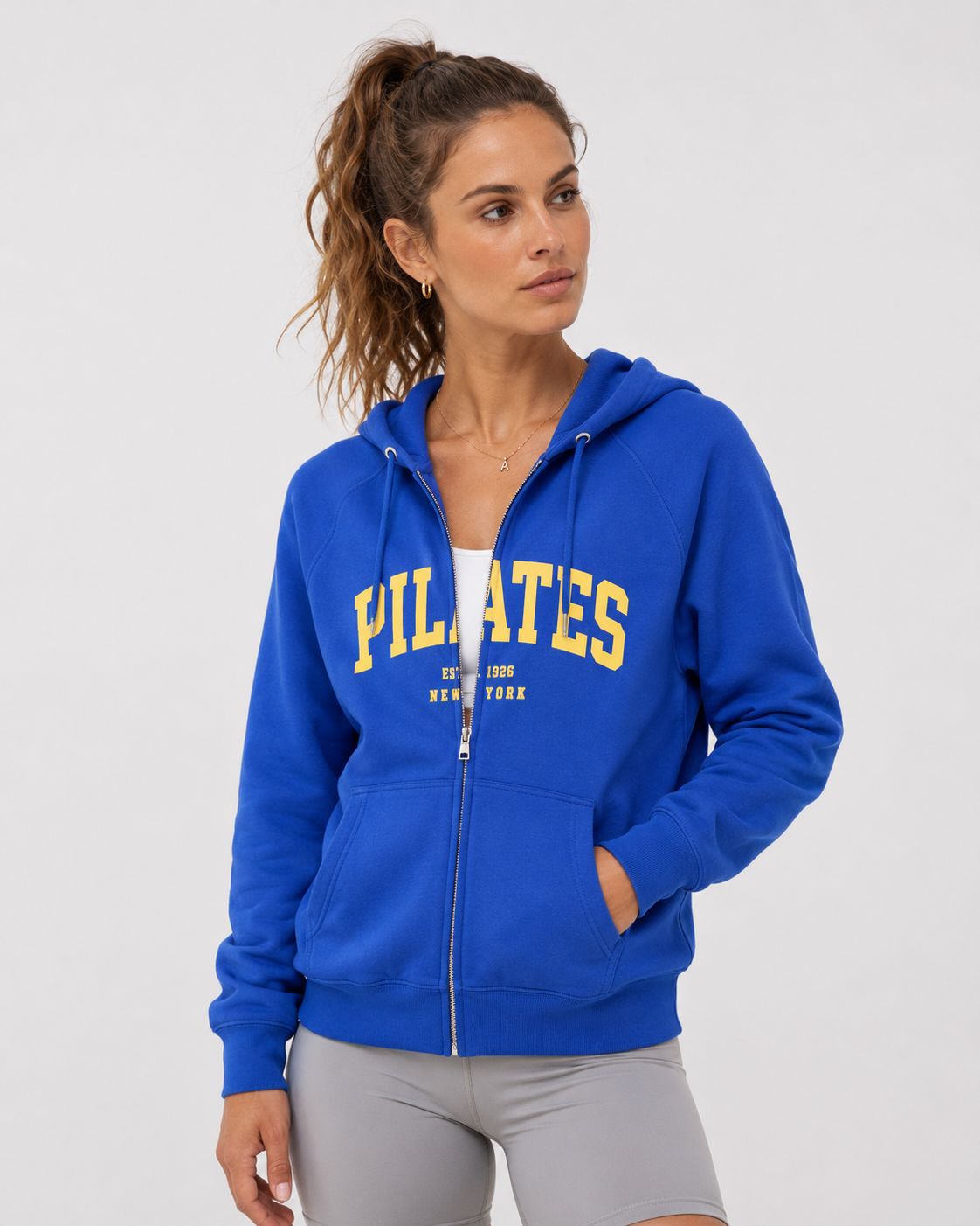 Pilates Zip Hoodie — Vintage College Style Pilates Sweatshirt