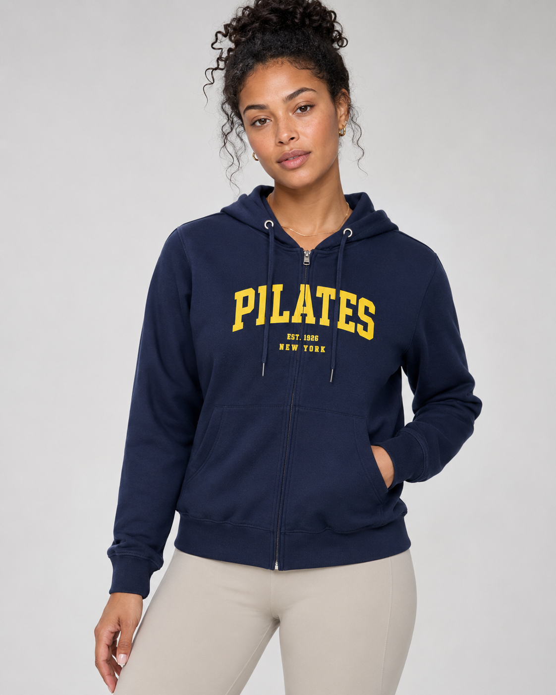Pilates Zip Hoodie — Vintage College Style Pilates Sweatshirt