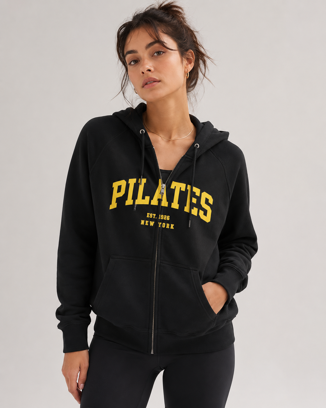 Pilates Zip Hoodie — Vintage College Style Pilates Sweatshirt