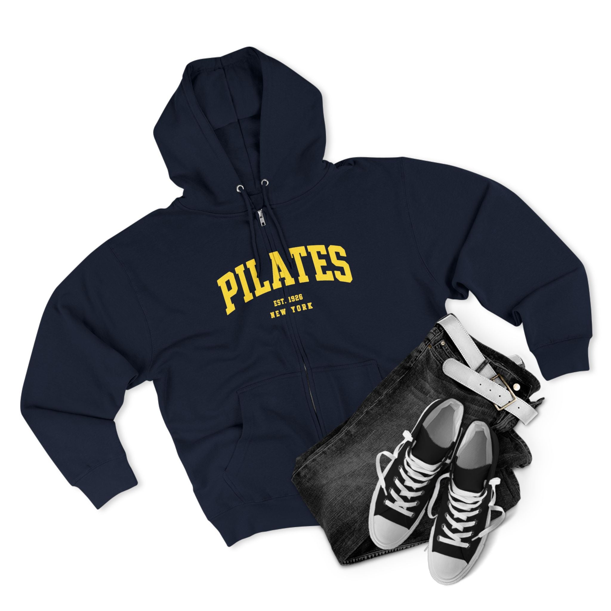 Pilates Zip Hoodie — Vintage College Style Pilates Sweatshirt