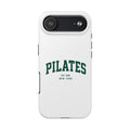 Pilates Tough Phone Case — White Protective Case with 'PILATES' Collegiate Logo
