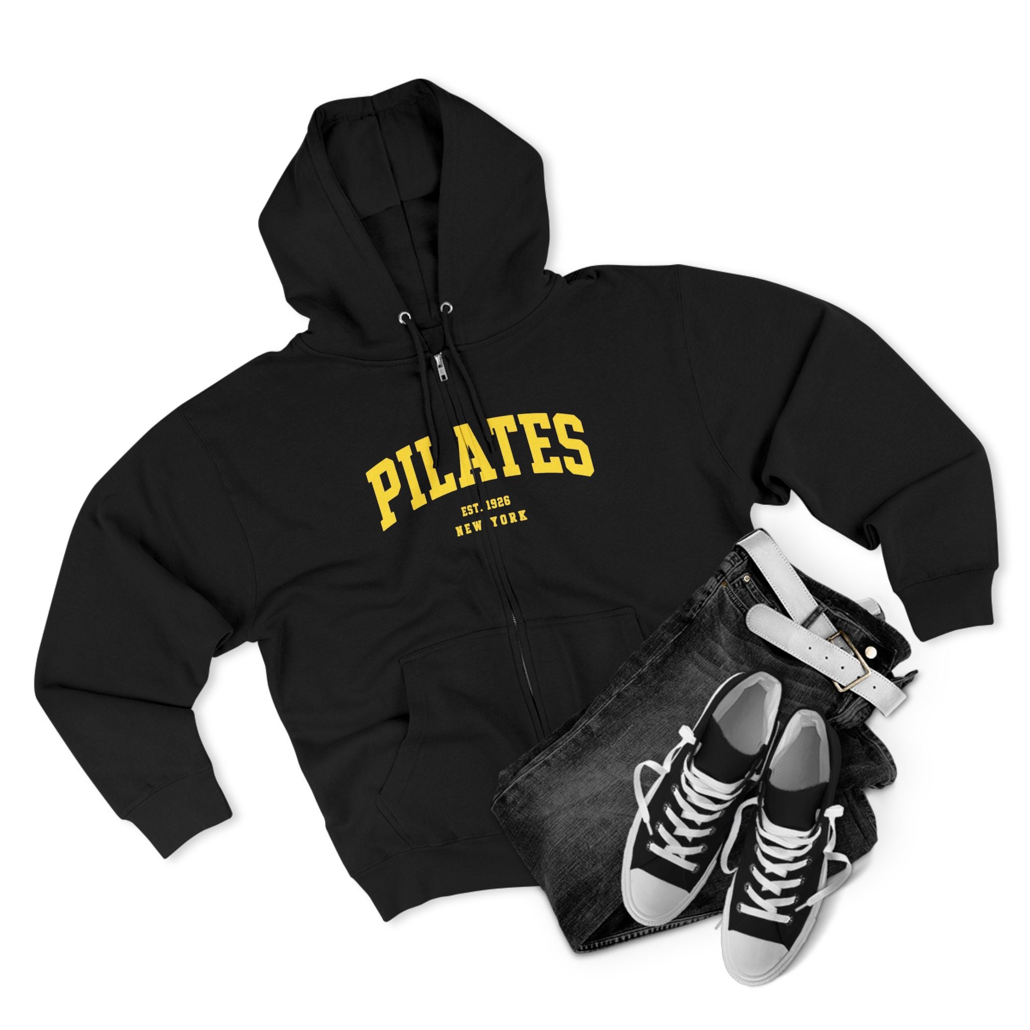 Pilates Zip Hoodie — Vintage College Style Pilates Sweatshirt