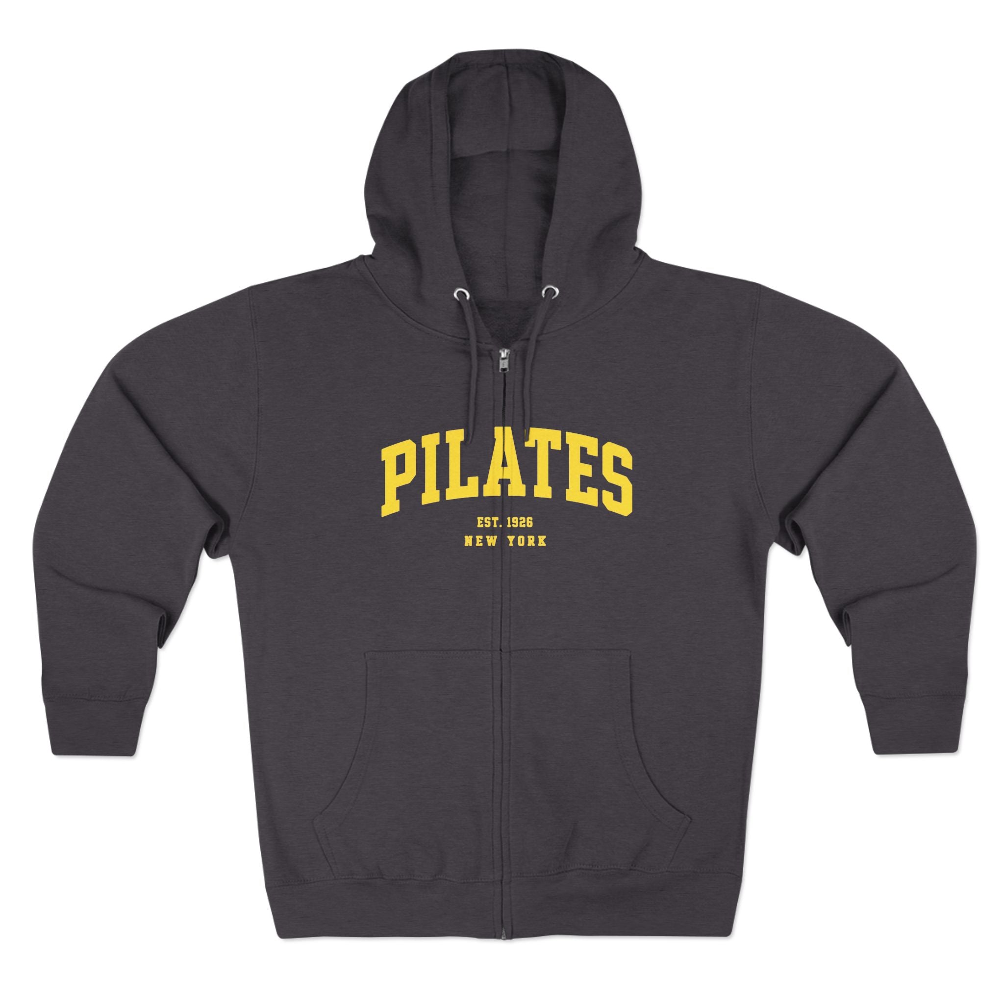Pilates Zip Hoodie — Vintage College Style Pilates Sweatshirt