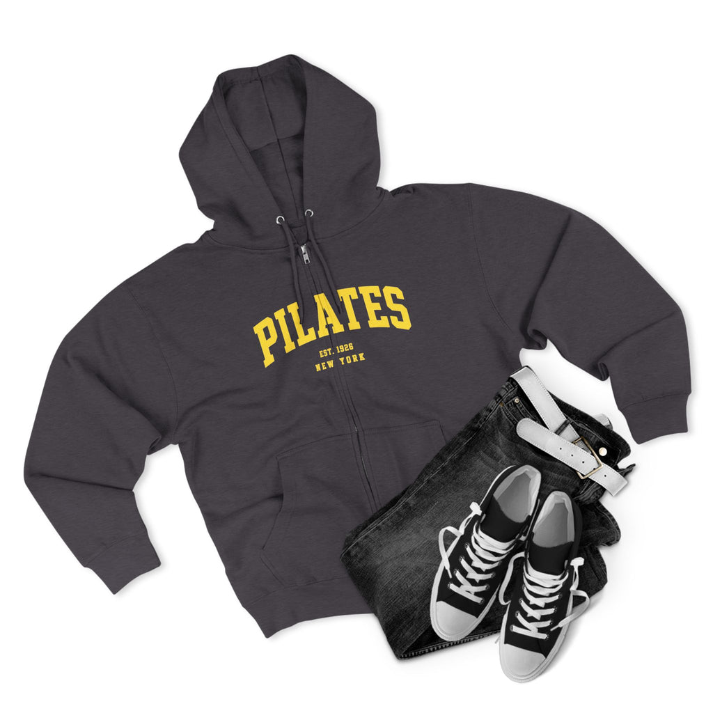 Pilates Zip Hoodie — Vintage College Style Pilates Sweatshirt