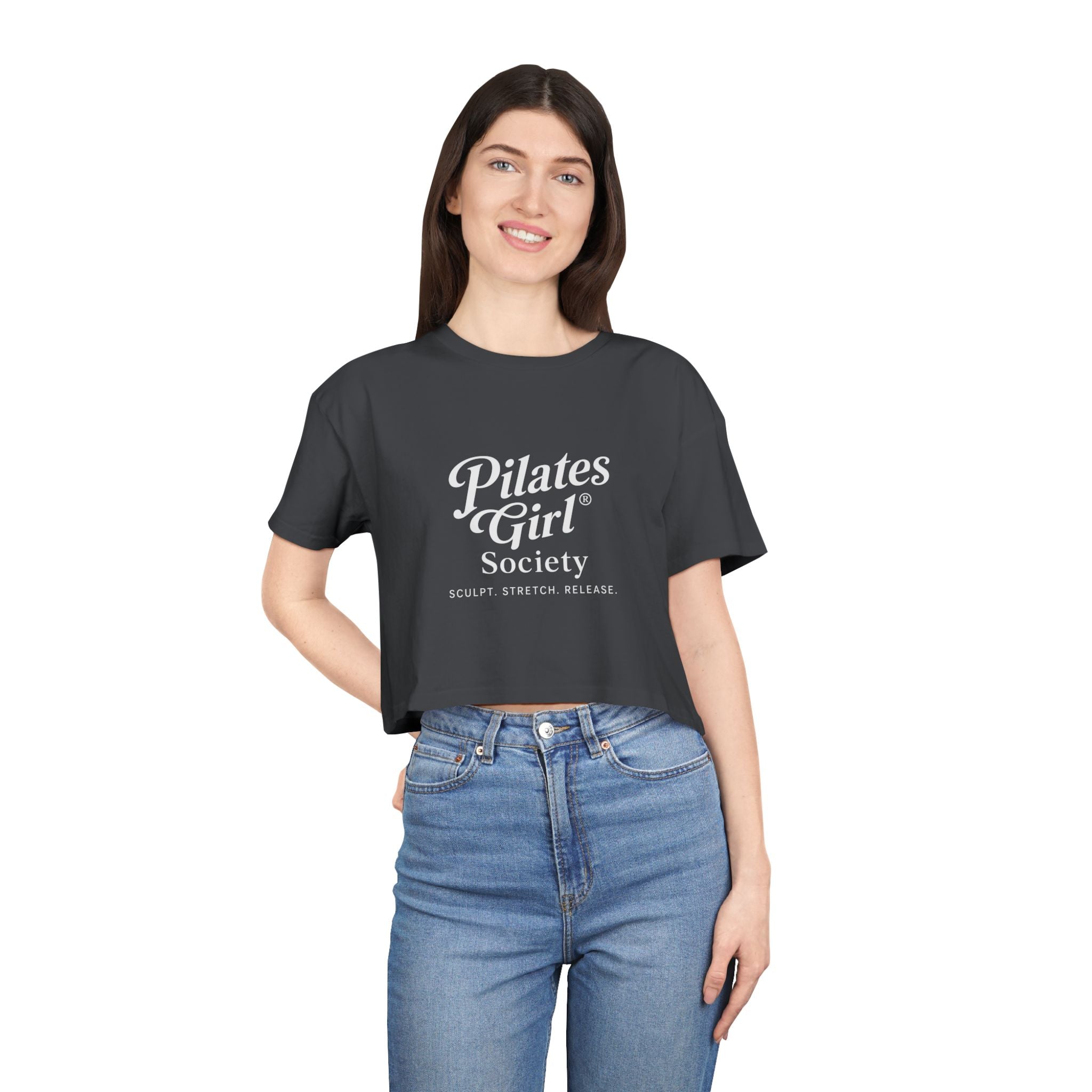 Pilates Girl Society Crop Tee – Women's Pilates Top, Fitness Lifestyle Shirt