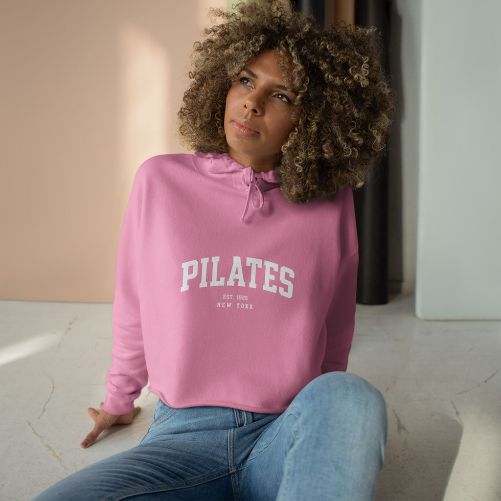 Pilates Cropped Hoodie — 'Pilates' Varsity Logo Crop Top for Fitness & Leisure