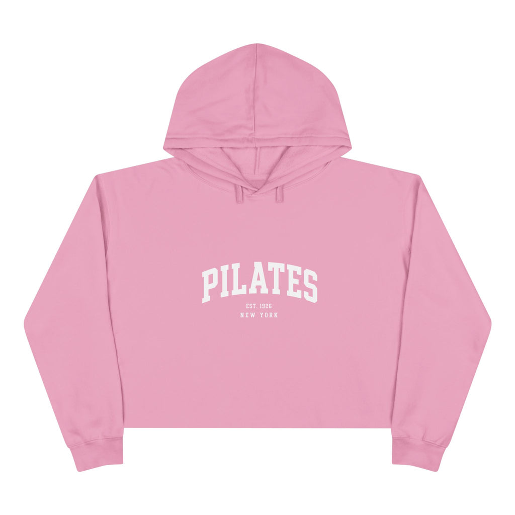 Pilates Cropped Hoodie — 'Pilates' Varsity Logo Crop Top for Fitness & Leisure