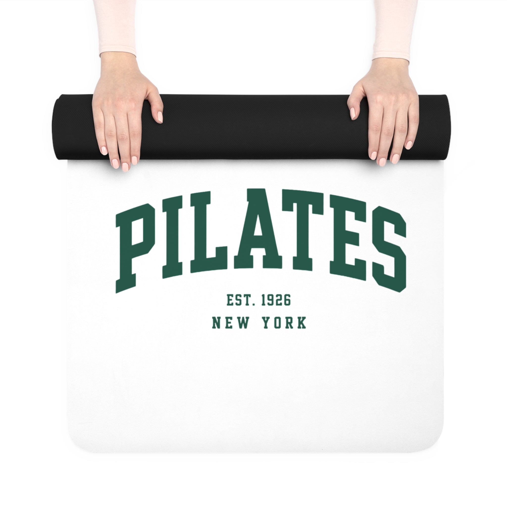 Pilates Rubber Yoga Mat — Non‑Slip Pilates Mat with 'PILATES' Vintage New York Design