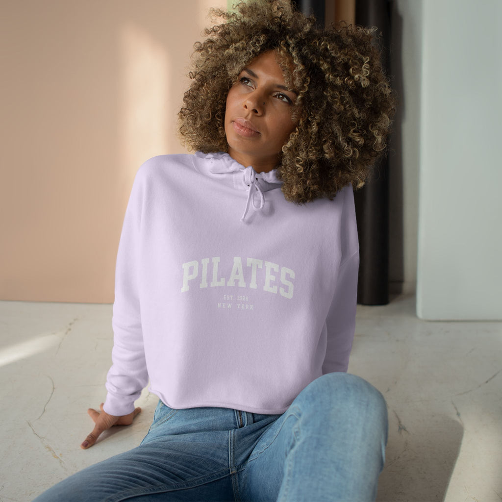 Pilates Cropped Hoodie — 'Pilates' Varsity Logo Crop Top for Fitness & Leisure