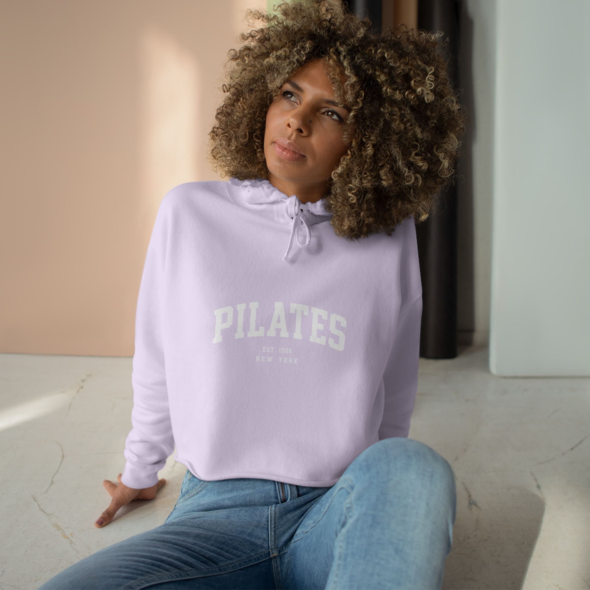 Pilates Cropped Hoodie — 'Pilates' Varsity Logo Crop Top for Fitness & Leisure