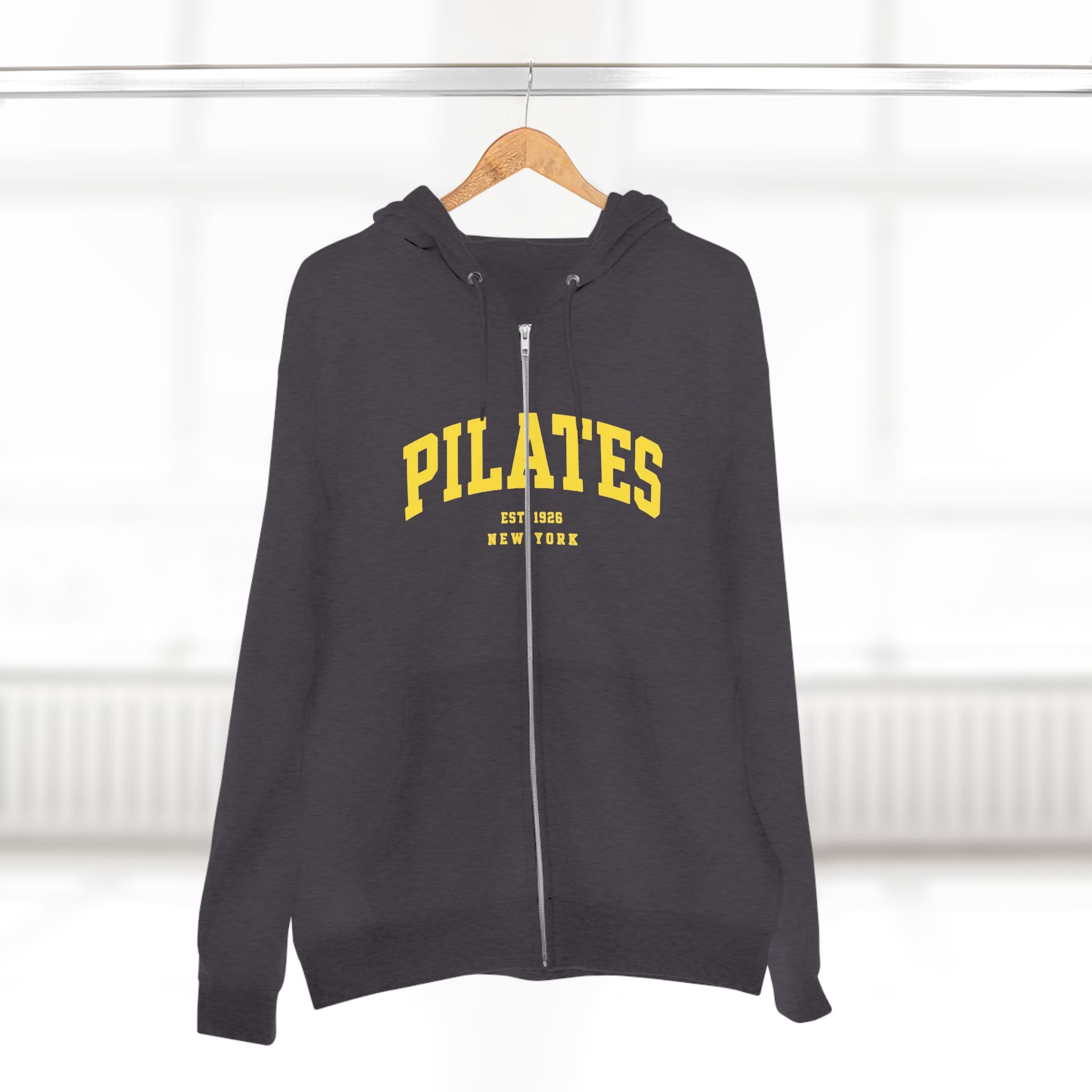 Pilates Zip Hoodie — Vintage College Style Pilates Sweatshirt