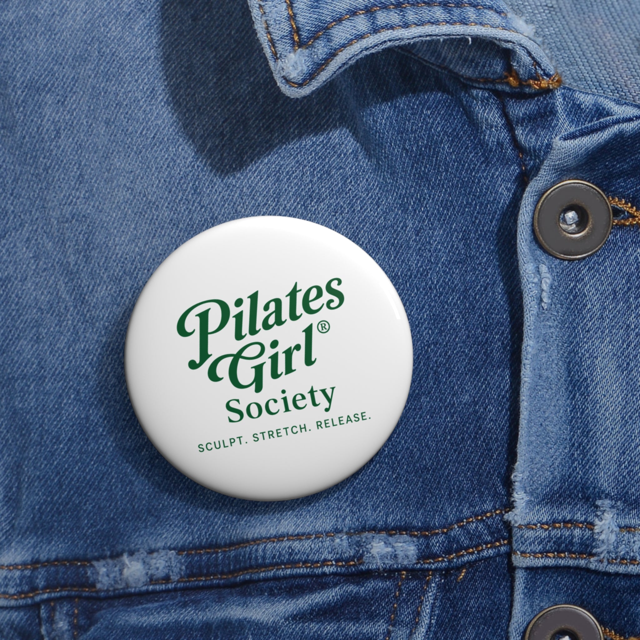 Pilates Girl Society Pin Button — 'Sculpt. Stretch. Release.' Enamel Logo Badge