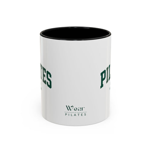 Pilates Accent Coffee Mug — 'PILATES' Collegiate Design, Wear Pilates Logo (11/15oz)