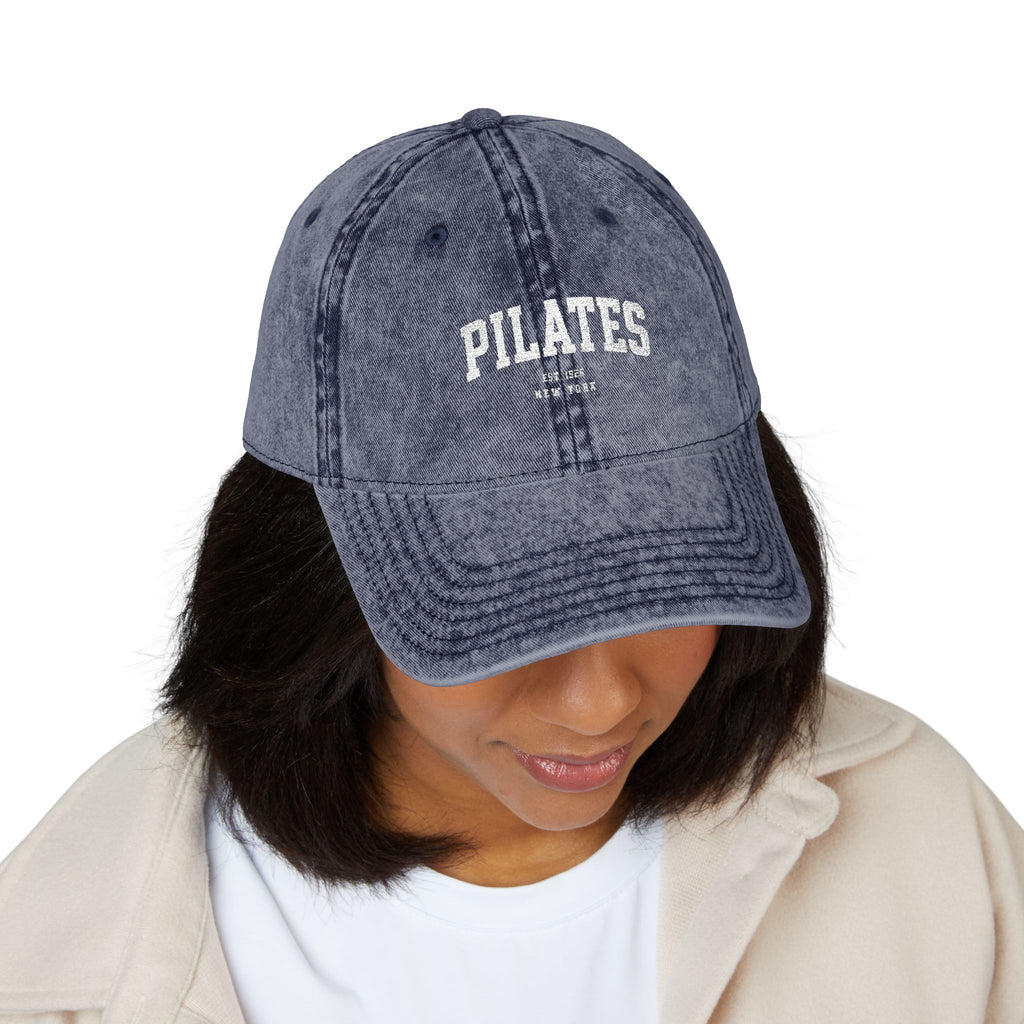 Pilates Vintage Embroidered Cap — Washed Grey Baseball Hat
